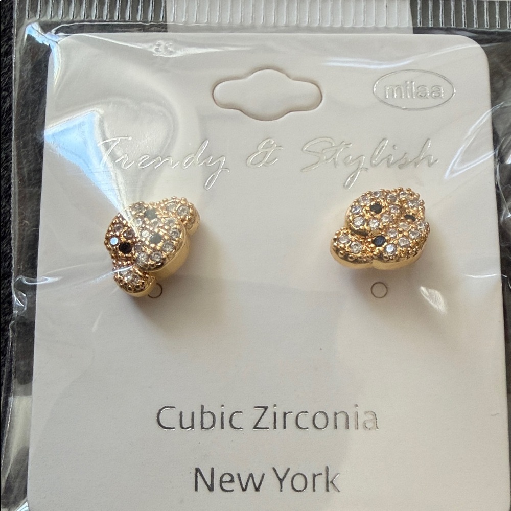 Mitaa Gold Cubic Zirconia Teddy Bear Stud Earrings - Gold